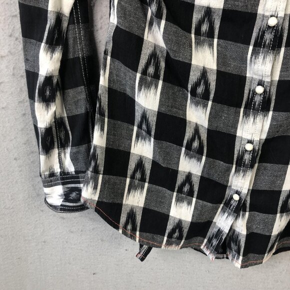 Ryan Michael Shirt Womens Small Black White Plaid Western Pearl Snap Embroidered - Picture 10 of 16